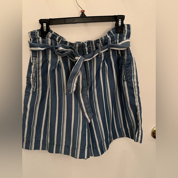 Appraisal Blue and White High Waist Striped Shorts with Belt - Picture 3 of 11